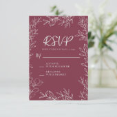 Bourgogne Berry Botanical Line Art Wedding RSVP Kaartje (Staand voorkant)