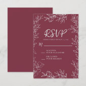 Bourgogne Berry Botanical Line Art Wedding RSVP Kaartje (Voorkant / Achterkant)