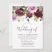 Bourgogne Berry en Lila Floral Fall Wedding Kaart (Voorkant)