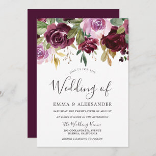 Bourgogne Berry en Lila Floral Fall Wedding Kaart