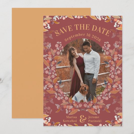 Bourgogne Berry Gold ingelijste foto Bewaar de dat Feestdagenkaart (Voorkant / Achterkant)