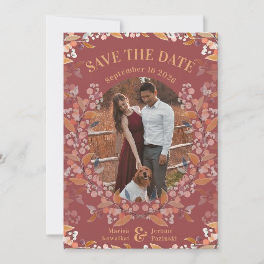 Bourgogne Berry Gold ingelijste foto Bewaar de dat Save The Date (Voorkant)