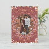 Bourgogne Berry Gold ingelijste foto Bewaar de dat Save The Date (Staand voorkant)