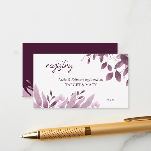 Bourgogne Big Leaves Bruiloft Geregistreerde Kaart (Voorkant / Achterkant in situ)