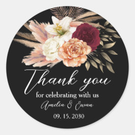 Bourgogne Black Floral Wedding Dank u Sticker