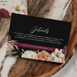 Bourgogne Black Floral Wedding Details Informatiekaartje