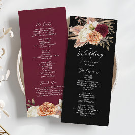 Bourgogne Black Floral Wedding Programmakaart