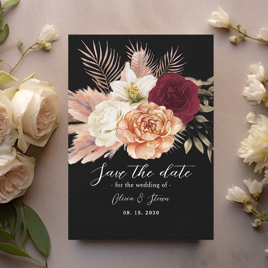 Bourgogne Black Floral Wedding Save The Date