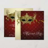 Bourgogne Black Gold Masquerade Party Uitnodiginge Kaart (Voorkant / Achterkant)