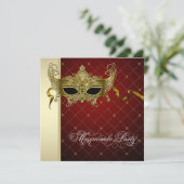 Bourgogne Black Gold Masquerade Party Uitnodiginge Kaart (Staand voorkant)