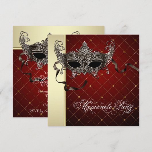 Bourgogne Black Gold Masquerade Party Uitnodiginge Kaart (Voorkant / Achterkant)