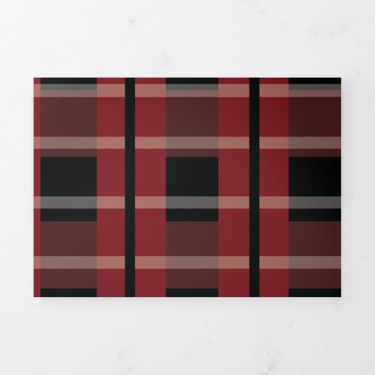 Bourgogne Black Plaid White Ring Logo bruiloft Drieluik Uitnodiging (Cover)