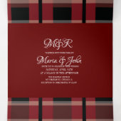 Bourgogne Black Plaid White Ring Logo bruiloft Drieluik Uitnodiging (Binnenkant midden)