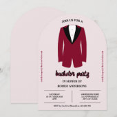 Bourgogne Black Tuxedo Bachelor Party Uitnodiging (Voorkant / Achterkant)