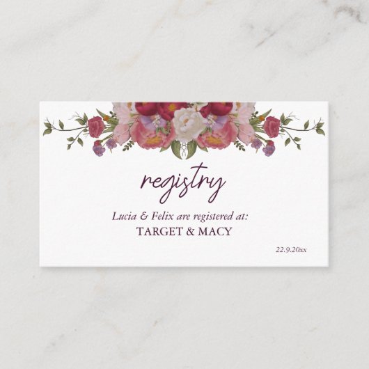 Bourgogne Blad en Bloemen Bruiloft Geregistreerde  Informatiekaartje (Voorkant)