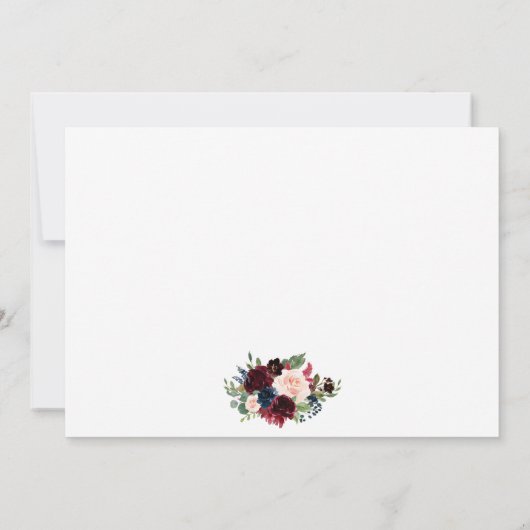 Bourgogne Blauw Bloemen Goud Bruiloft Bedankkaart (Achterkant)