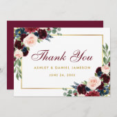 Bourgogne Blauw Bloemen Goud Bruiloft Bedankt BG (Voorkant / Achterkant)