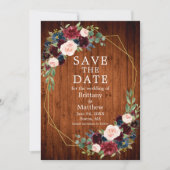 Bourgogne Blauw Bloemen Hout Geo Lijst Foto Save The Date (Voorkant)