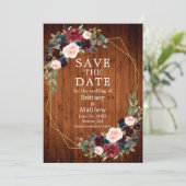 Bourgogne Blauw Bloemen Hout Geo Lijst Foto Save The Date (Staand voorkant)