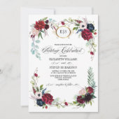 Bourgogne | Blauw |Marsala Floral Waterverf Weddin Kaart (Voorkant)
