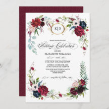 Bourgogne | Blauw |Marsala Floral Waterverf Weddin
