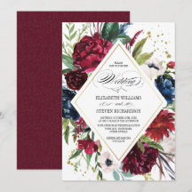 Bourgogne | Blauw |Marsala Floral Waterverf Weddin