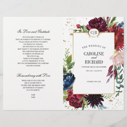 Bourgogne | Blauw | Programma voor het rode Floral (Voorkant)