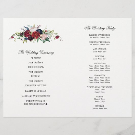 Bourgogne | Blauw | Programma voor het rode Floral (Achterkant)