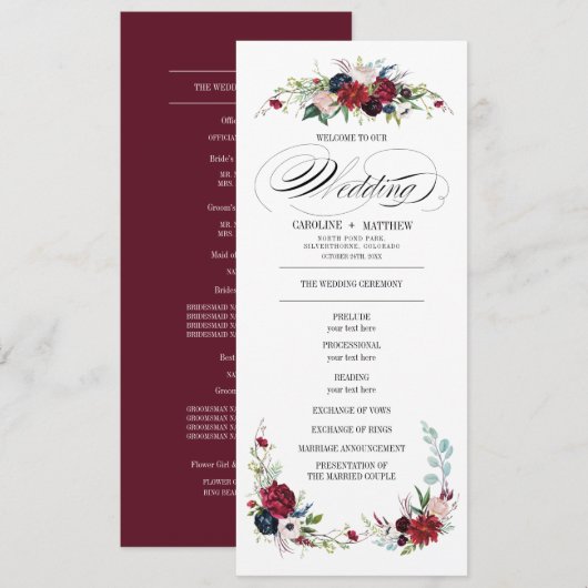 Bourgogne | Blauw | Programma voor het rode Floral (Voorkant / Achterkant)