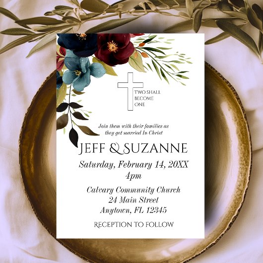 Bourgogne Blauwe Bloemen Kruis twee worden een bru Kaart