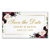 Bourgogne Blauwe Bloemen Save The Date Mini Magnet Magnetisch Visitekaartje (Voorkant)