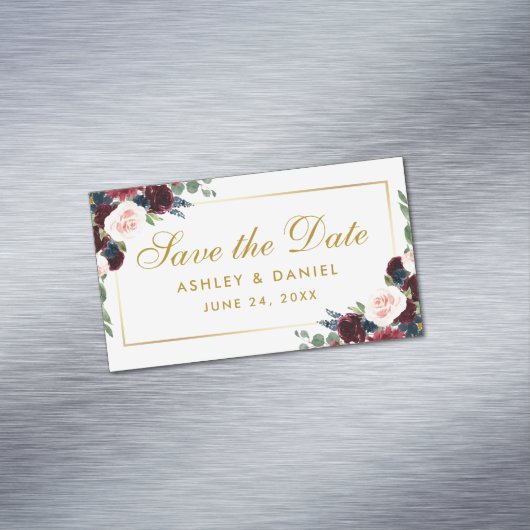 Bourgogne Blauwe Bloemen Save The Date Mini Magnet Magnetisch Visitekaartje (Voorbeeld)