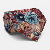 Bourgogne Blauwe Periwinkle Blush Roze Bloemen Stropdas (Opgerold)