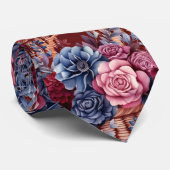 Bourgogne Blauwe Periwinkle Blush Roze Bloemen Stropdas (Opgerold)