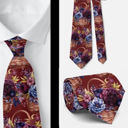 Bourgogne Blauwe Periwinkle Blush Roze Bloemen Stropdas