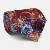 Bourgogne Blauwe Periwinkle Blush Roze Bloemen Stropdas (Opgerold)