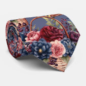 Bourgogne Blauwe Periwinkle Blush Roze Bloemen Stropdas (Opgerold)