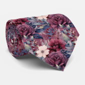 Bourgogne Blauwe Periwinkle Blush Roze Bloemen Stropdas (Opgerold)