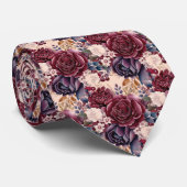 Bourgogne Blauwe Periwinkle Blush Roze Bloemen Stropdas (Opgerold)