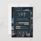 Bourgogne Blauwe Rozen Bruiloft RSVP Kaartje (Voorkant)