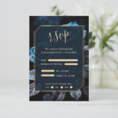 Bourgogne Blauwe Rozen Bruiloft RSVP Kaartje (Staand voorkant)