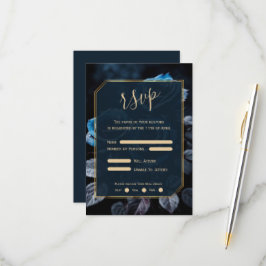 Bourgogne Blauwe Rozen Bruiloft RSVP Kaartje