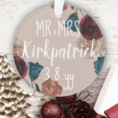 Bourgogne, Blauwgroen, Beige Bruiloft Rozen Kerstc Ornament