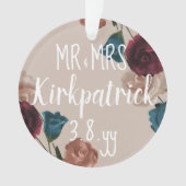 Bourgogne, Blauwgroen, Beige Bruiloft Rozen Kerstc Ornament (voorkant)