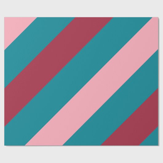 Bourgogne, Blauwgroen, & roze diagonaal gestreept  Cadeaupapier (Vlak)