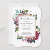 Bourgogne bloeit baby shower. Maroon uitnodiging (Voorkant)