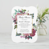 Bourgogne bloeit baby shower. Maroon uitnodiging (Staand voorkant)