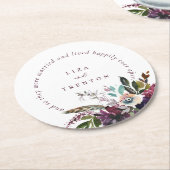 Bourgogne bloeit nog lang en gelukkig na witte bru ronde kartonnen onderzetter (Gebogen)