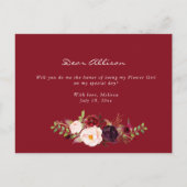 Bourgogne bloeit, word jij mijn Bloemenmeisje kaar Uitnodiging Briefkaart (Achterkant)