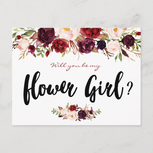 Bourgogne bloeit, word jij mijn Bloemenmeisje kaar Uitnodiging Briefkaart (Voorkant)